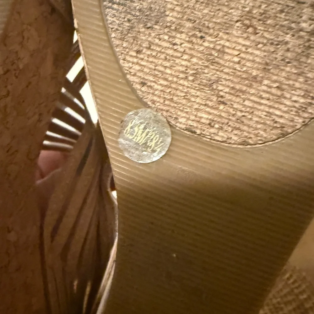 Lucky Brand‎ Tan Glitter Striped Cork Wedge Sandals